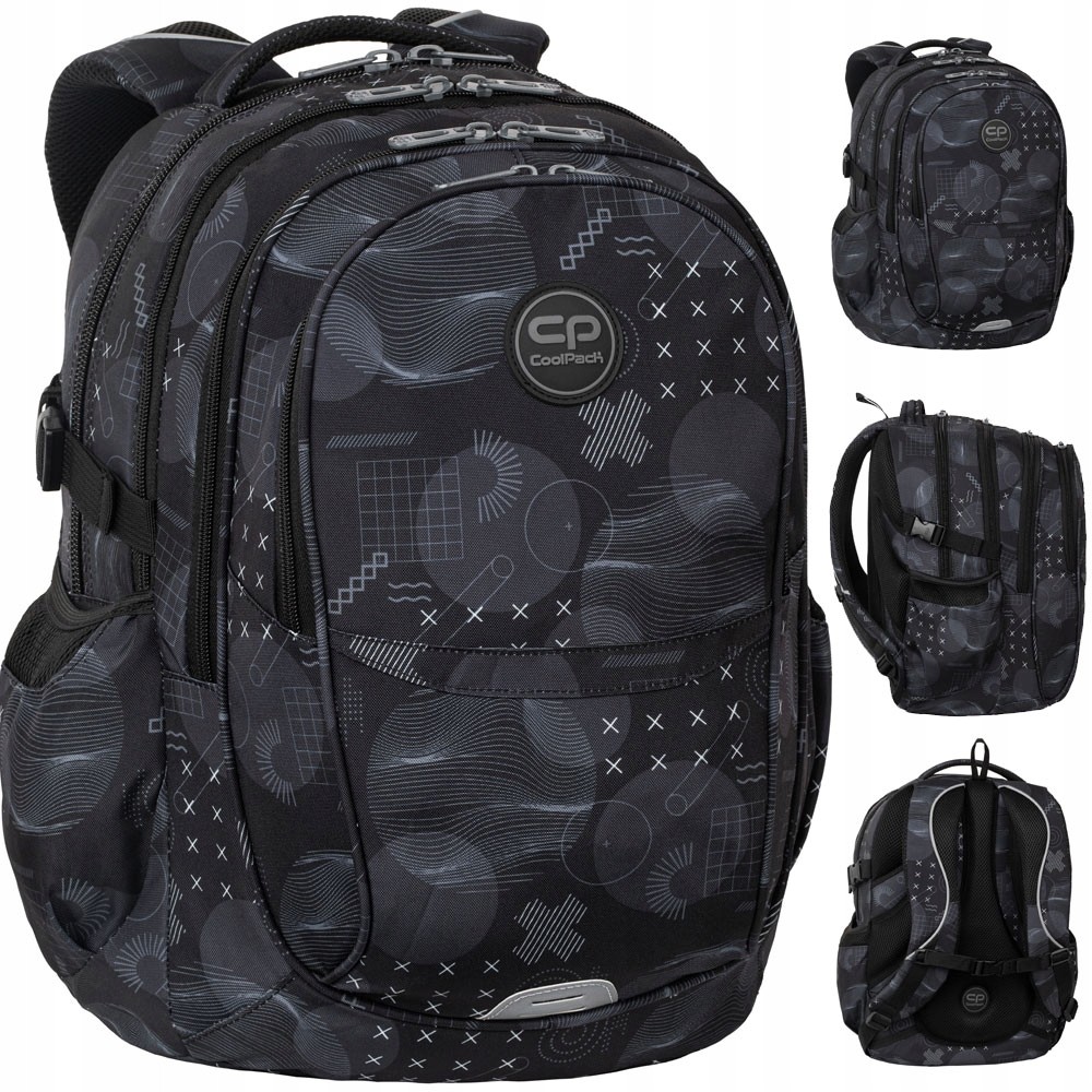 CoolPack viackomorový školský batoh, čierny, Odtiene sivej a striebornej, 29 l